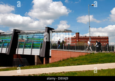 Interchange footbridge and Chubb`s building, Wolverhampton, West Midlands, UK Stock Photo